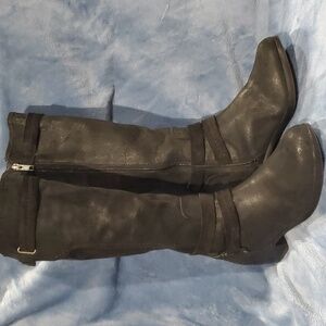 Ugg black leather side zip knee high adjustable calf heeled boots